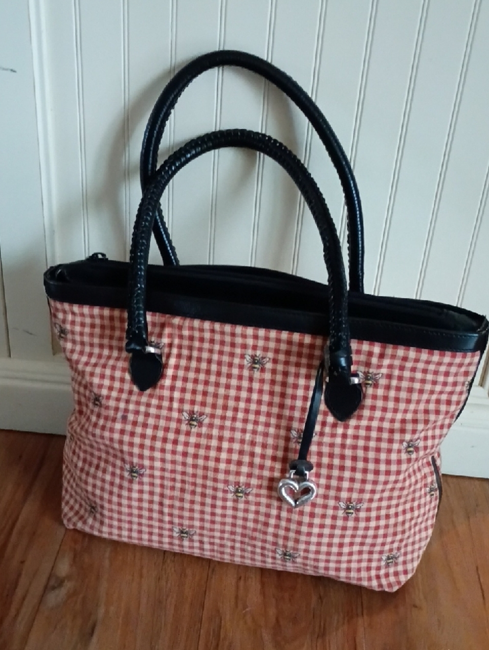 Brighton Vintage Picnic Plaid Bumble Bee Bag